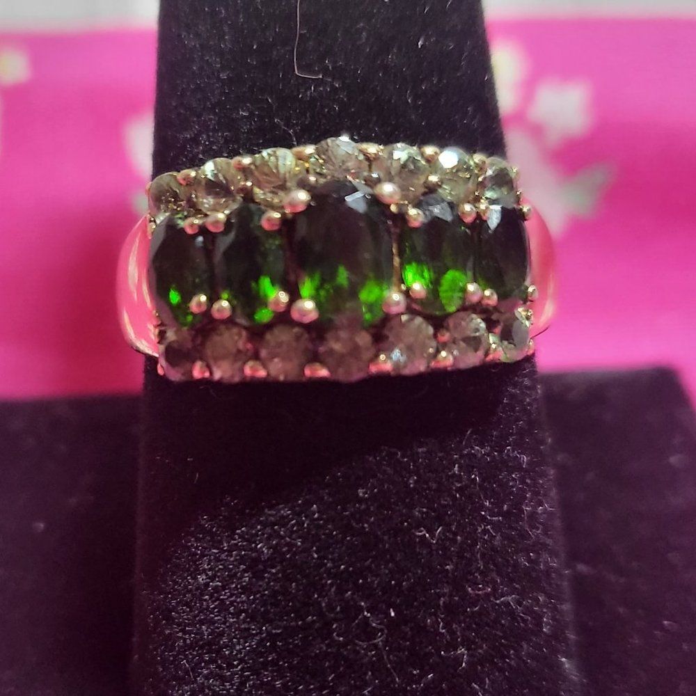 Russian Chrome Diopside & Green Sapphire 18 K Gold over Sterling Ring